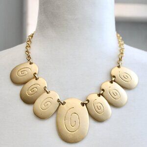 Vintage Gold Metal Tone Accent Large Medallion Swirl Necklace